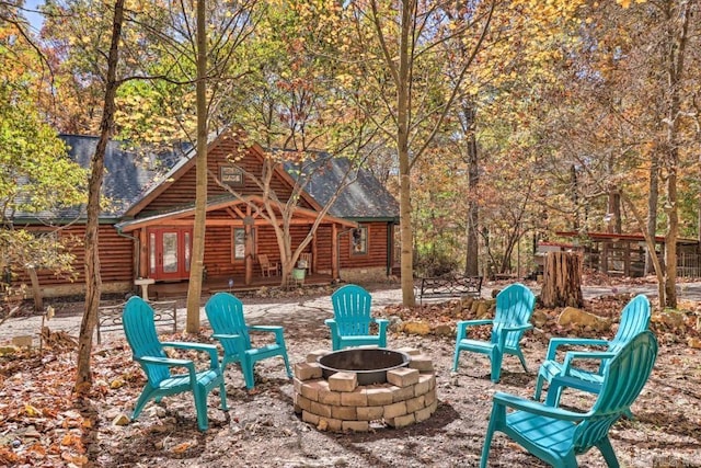 view of patio featuring a fire pit