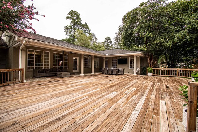 wooden terrace featuring french doors