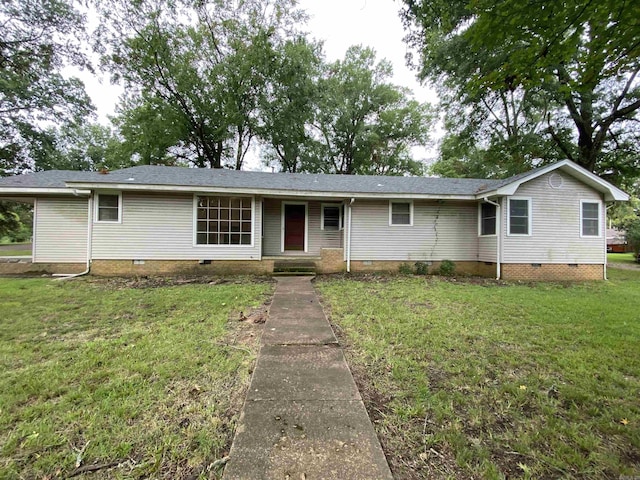 ranch-style house with crawl space and a front lawn