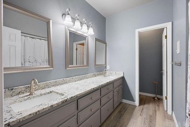 254 S Enid Ave, Russellville, AR 72801 - bathroom featuring wood-type flooring and double sink vanity