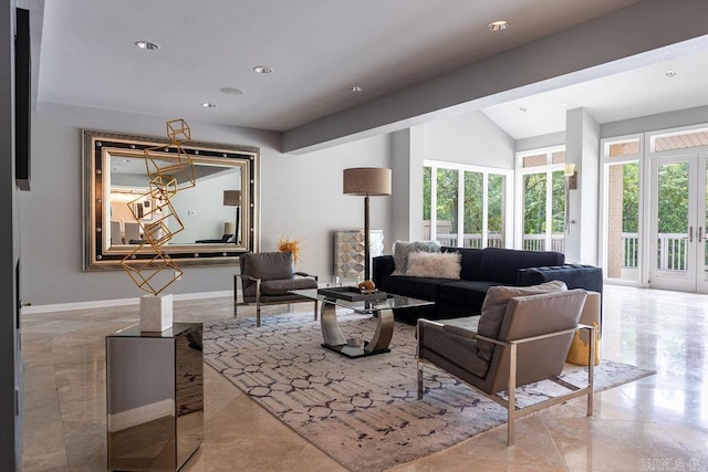 living room with vaulted ceiling