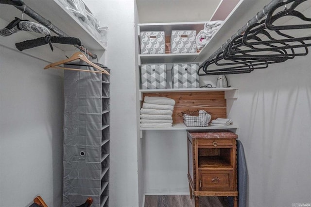 walk in closet with hardwood / wood-style flooring