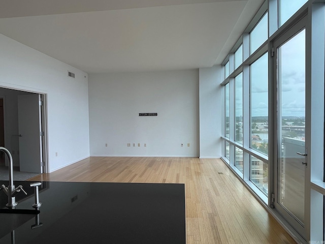 interior space with a wall of windows and light wood-type flooring