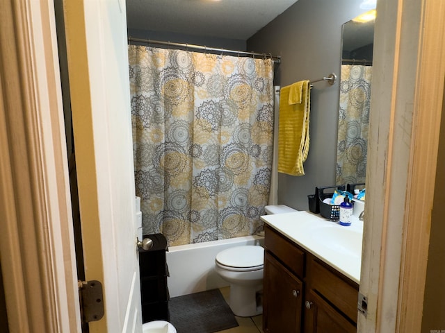 full bathroom with shower / bath combo, vanity, and toilet