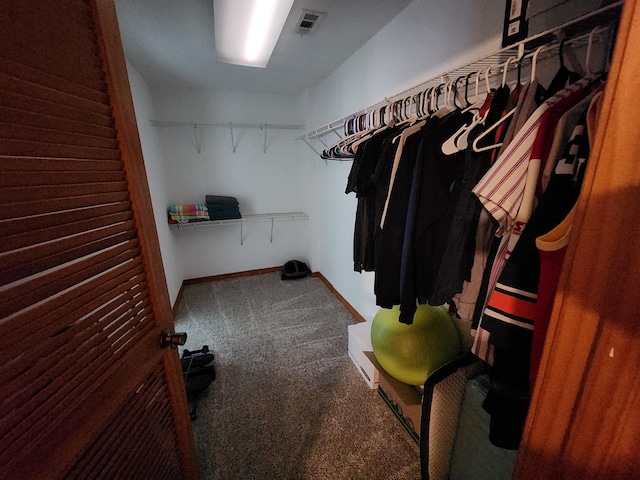 walk in closet with carpet