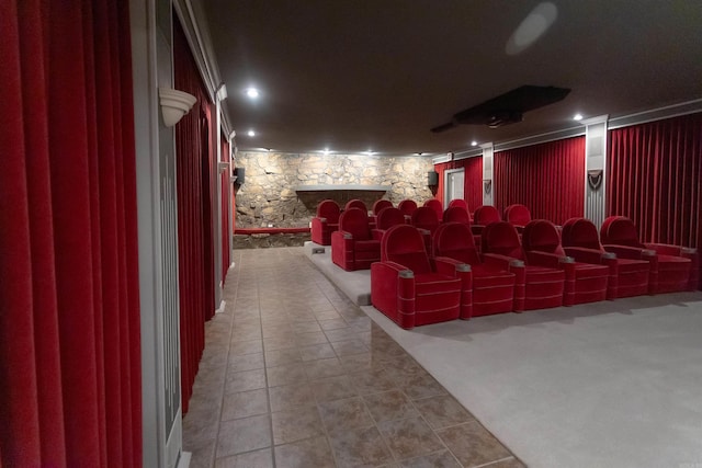 cinema featuring tile patterned flooring and recessed lighting