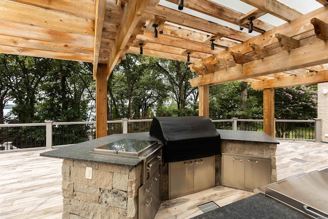 view of patio featuring grilling area, area for grilling, and a pergola