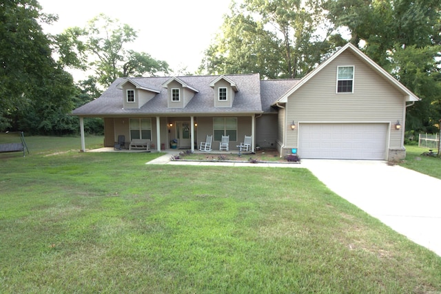 cape cod house featuring a porch and a front yard