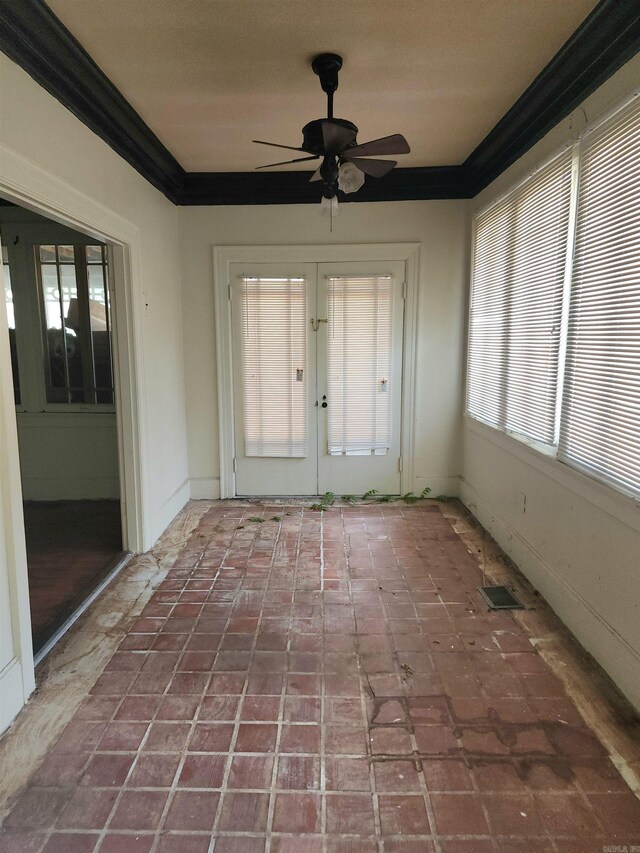 unfurnished room featuring coffered ceiling, beamed ceiling, ceiling fan, and hardwood / wood-style floors