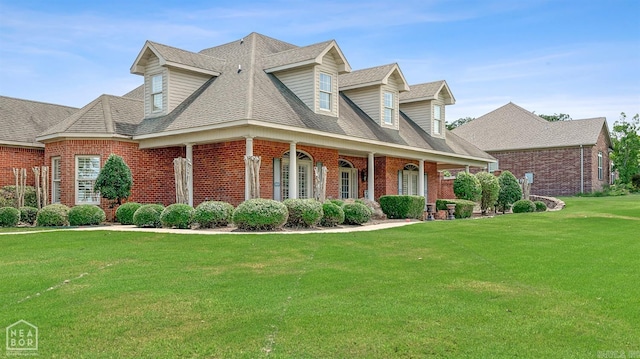 cape cod house featuring a front yard