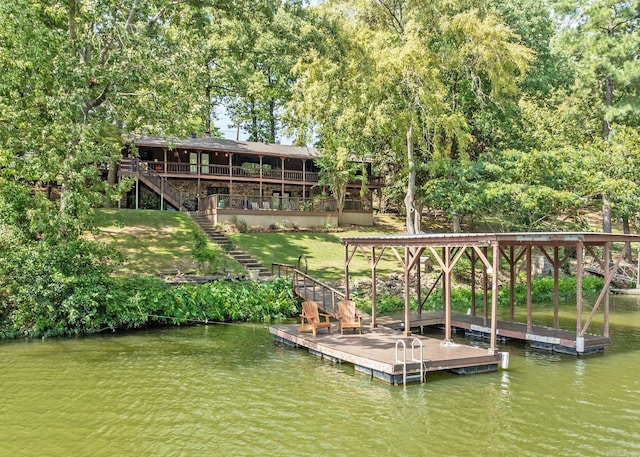 view of dock with a water view