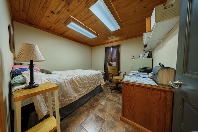 tiled bedroom with wood ceiling