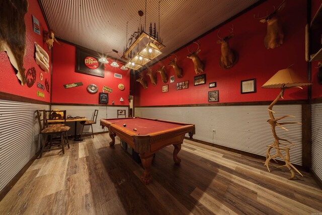 recreation room with wood-type flooring and pool table