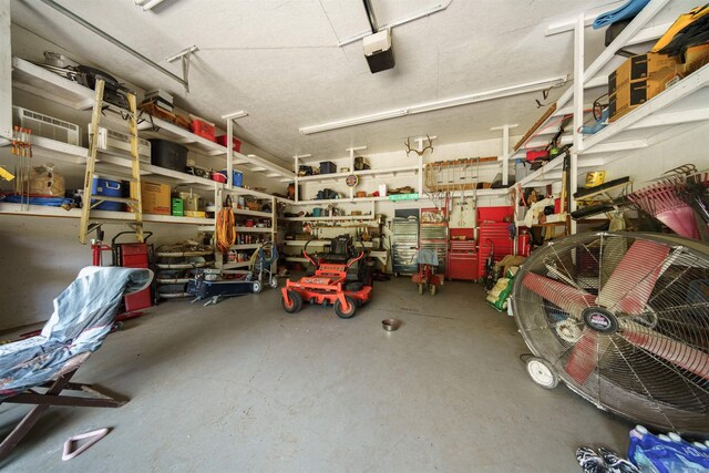 garage featuring a workshop area