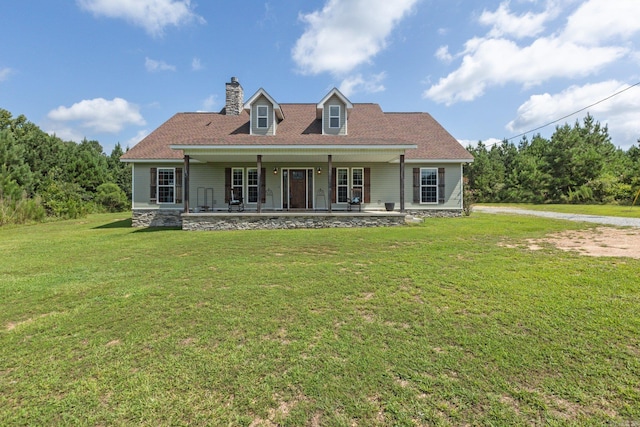 cape cod-style house with a porch and a front lawn