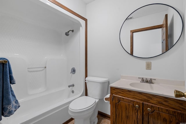 full bathroom featuring washtub / shower combination, toilet, and vanity