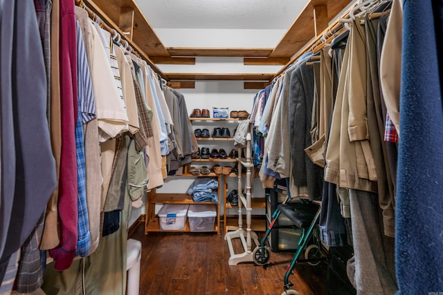 spacious closet featuring dark hardwood / wood-style floors