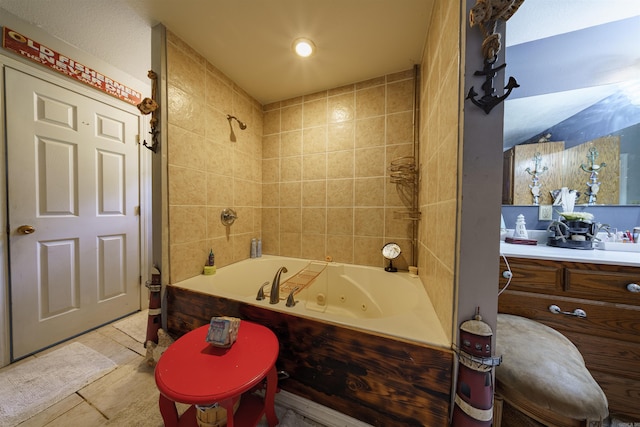 full bath featuring a combined bath / shower with jetted tub and vanity