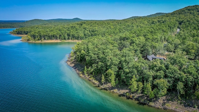 bird's eye view with a water and mountain view