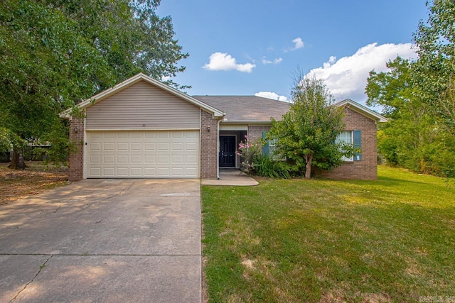 ranch-style home featuring a front yard and a garage