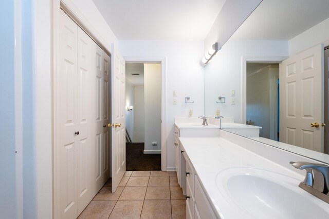 bathroom with vanity, toilet, and tile patterned flooring