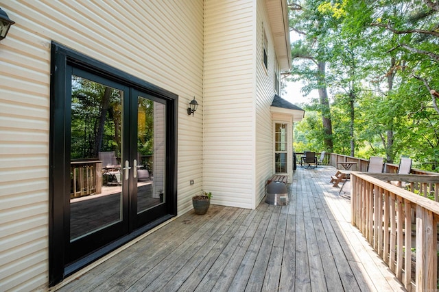 wooden terrace with french doors