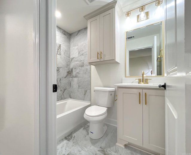 full bathroom featuring vanity, toilet, and tiled shower / bath