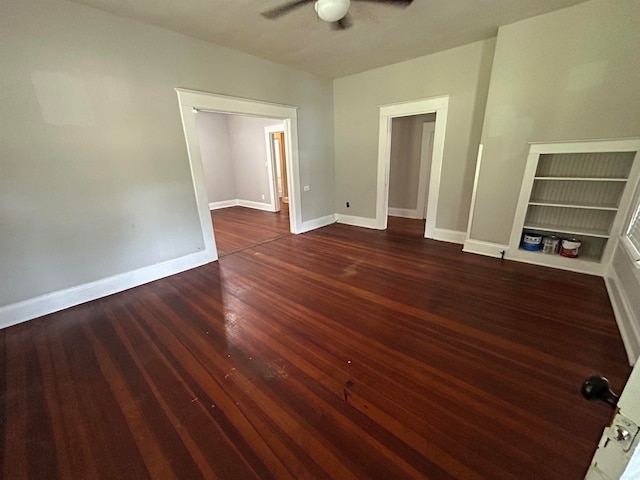 unfurnished bedroom featuring ceiling fan, hardwood / wood-style floors, and a closet