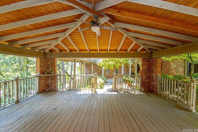 deck featuring a gazebo and a ceiling fan