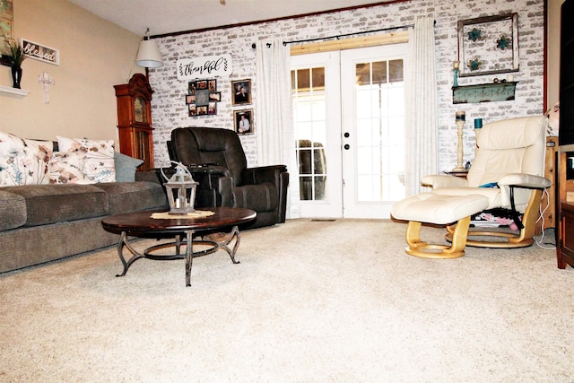 living room featuring french doors