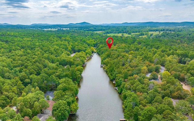 aerial view with a water and mountain view