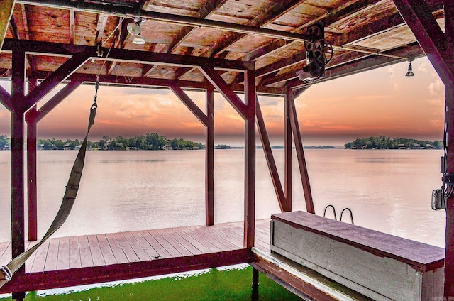 view of dock with a water view