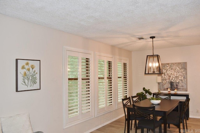 dining room with a wealth of natural light, a textured ceiling, and hardwood / wood-style floors