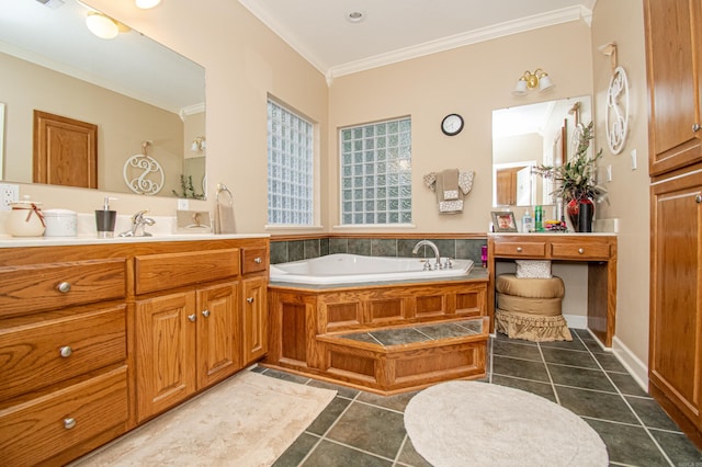 373 S Brandon, Fordyce, AR 71742 - full bathroom featuring vanity, crown molding, a bath, and tile patterned flooring