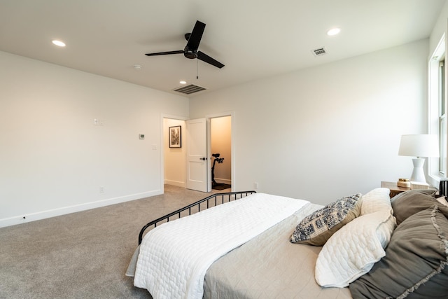 bedroom with carpet flooring and ceiling fan