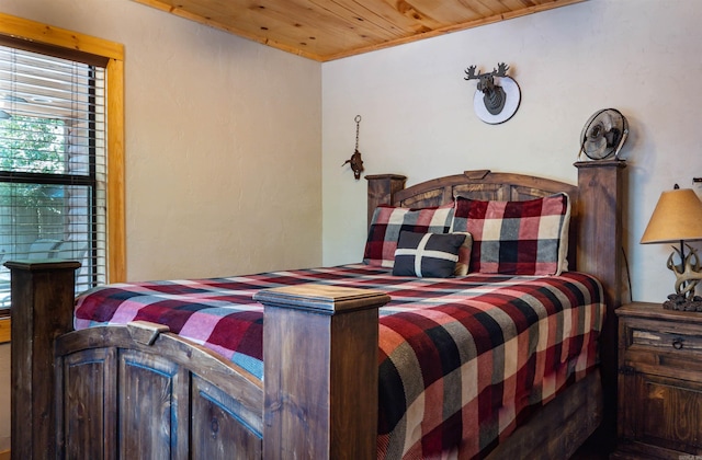 bedroom with wooden ceiling