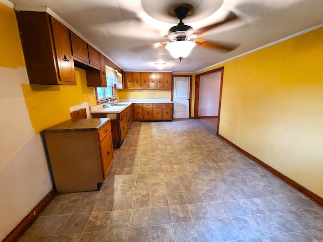 187 N Monroe St, Piggott, AR 72454 - kitchen featuring ornamental molding and ceiling fan
