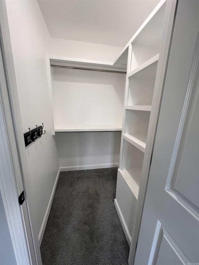 spacious closet featuring dark colored carpet