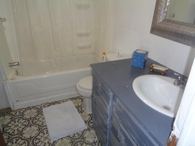 full bathroom with tile patterned flooring, shower / washtub combination, vanity, and toilet