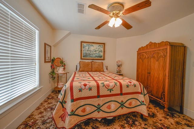 bedroom featuring carpet flooring and ceiling fan