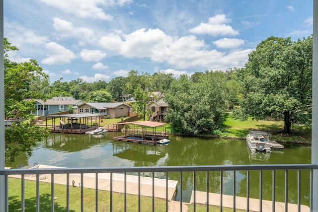 property view of water with a boat dock