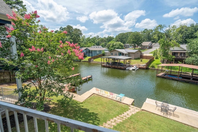 water view featuring a dock