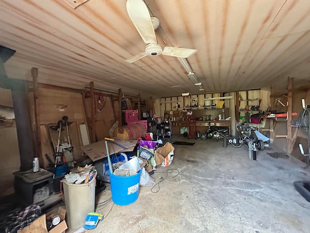 storage room featuring ceiling fan