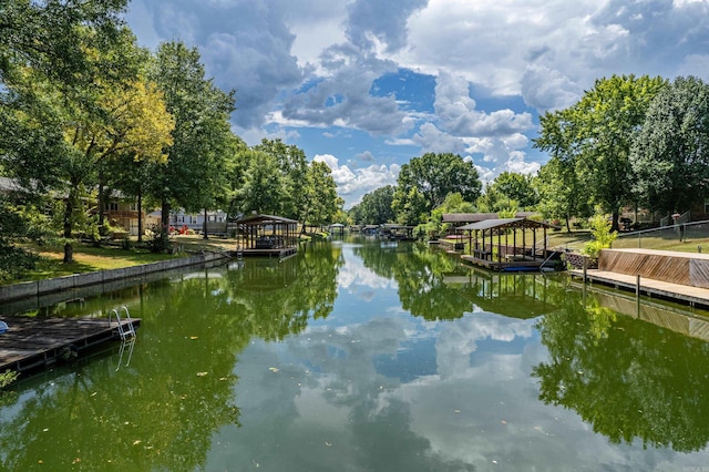 dock area featuring a water view