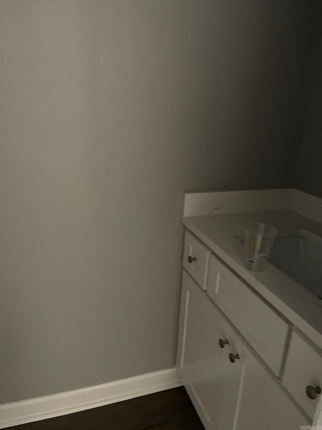 bathroom featuring vanity and wood-type flooring