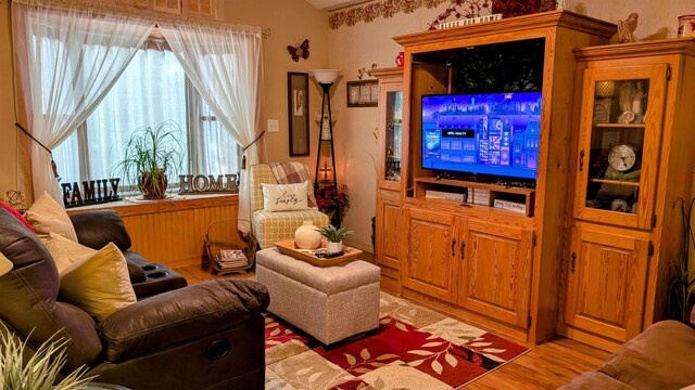 living room with light hardwood / wood-style floors