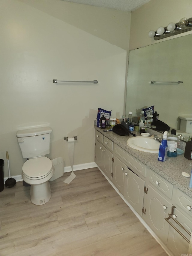 bathroom with hardwood / wood-style flooring, vanity, and toilet