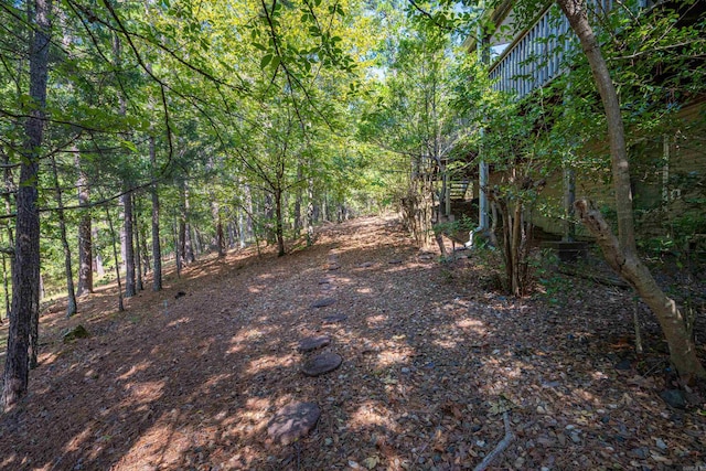 view of yard featuring a view of trees