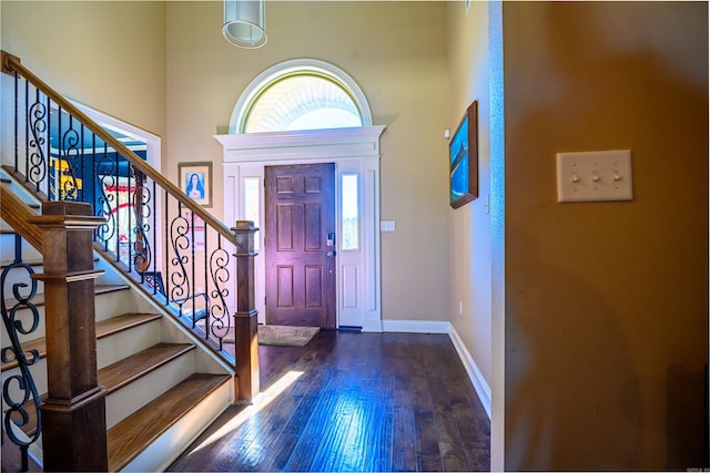 entryway featuring hardwood / wood-style floors and a high ceiling