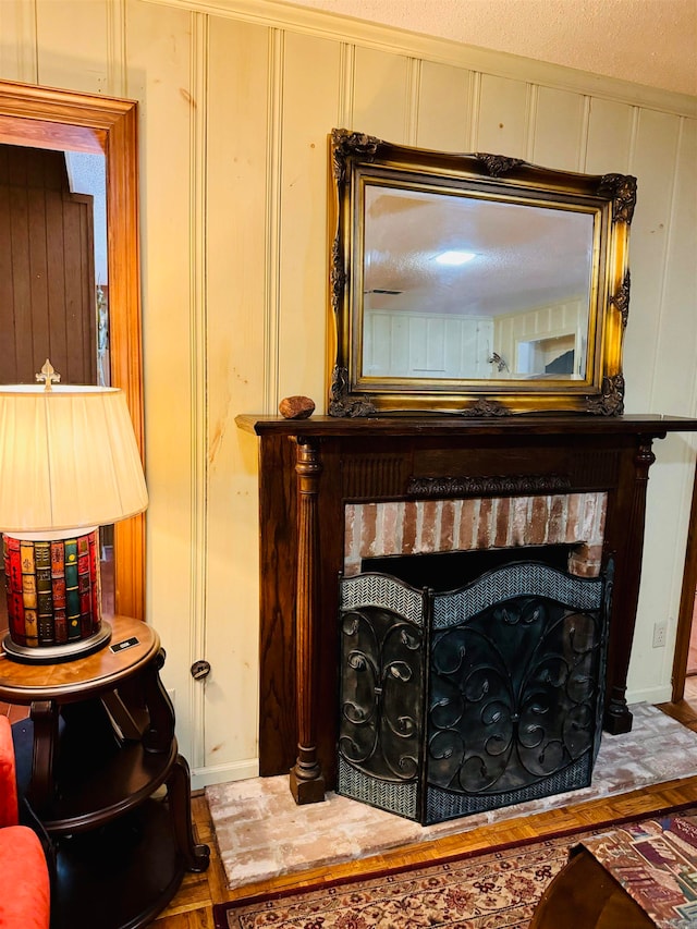 interior details with a fireplace